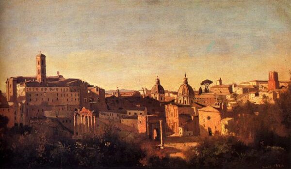 Forum Viewed From The Farnese Gardens by Jean Baptiste Camille Corot, hand-painted oil painting reproduction