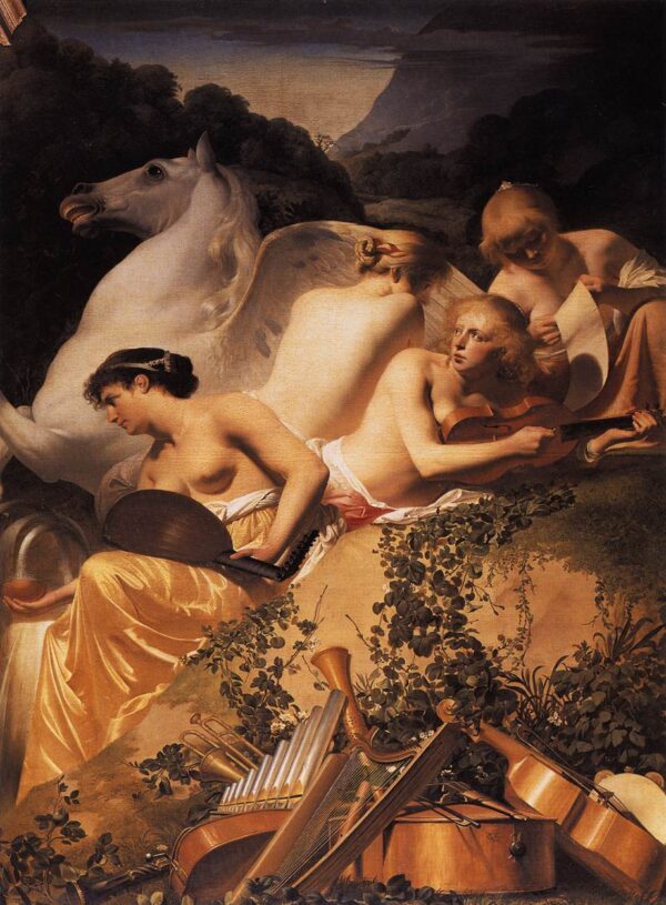 Four Muses and Pegasus on Parnassus by Caesar van Everdingen, hand-painted oil painting reproduction