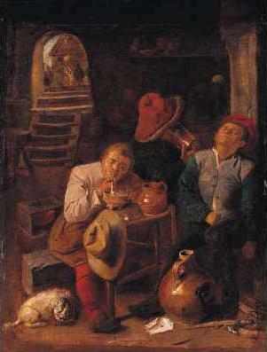 Four Peasants in a Cellar by Adriaen Brouwer, hand-painted oil reproduction