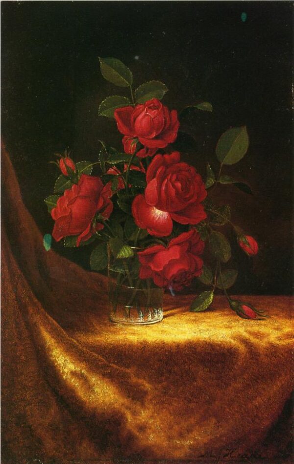 Four Roses in a Glass by Martin Johnson Heade, hand-painted oil painting reproduction