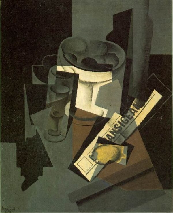 Fruit Dish Glass And Lemon Still Life With Newspaper by Juan Gris, hand-painted oil painting reproduction