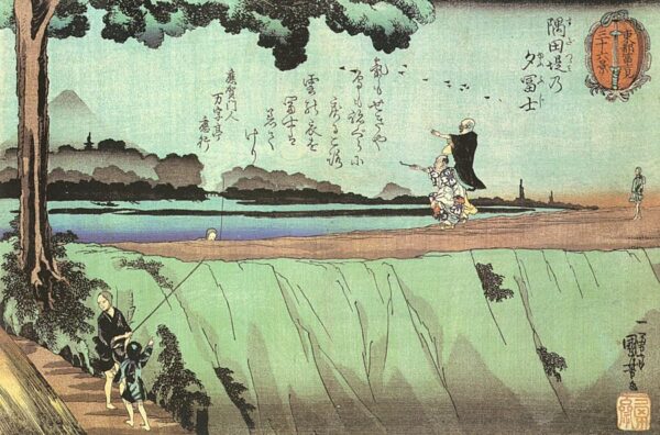 Fuji in the Evening as Seen from Sumida Zutsumi by Utagawa Kuniyoshi, hand-painted oil reproduction
