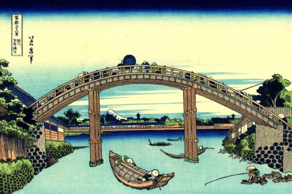 Mount Fuji Seen Through The Mannen Bridge At Fukagawa by Katsushika Hokusai, hand-painted oil painting reproduction