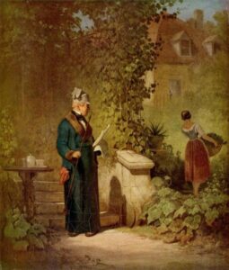 Reading The Newspaper In The Garden by Carl Spitzweg, hand-painted oil painting reproduction