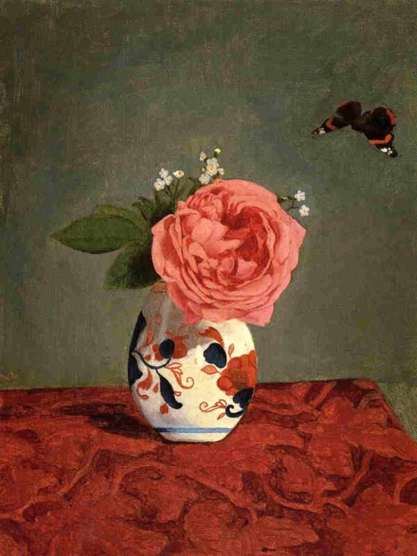 Garden Rose and Blue Forget Me Nots in a Vase by Gustave Caillebotte, hand-painted oil painting reproduction