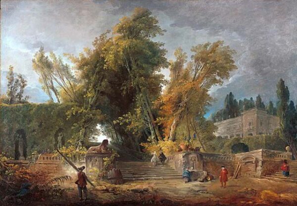 Garden of an Italian Villa by Hubert Robert, hand-painted oil painting reproduction