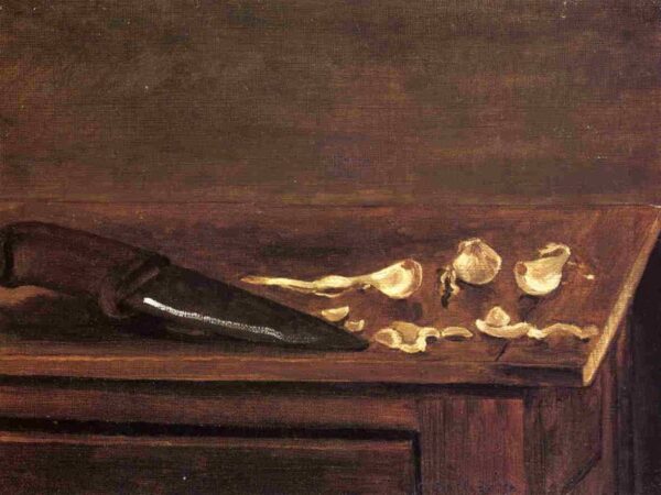 Garlic Cloves and Knife on the Corner of a Table by Gustave Caillebotte, hand-painted oil painting reproduction