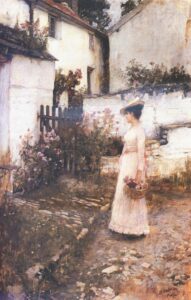 Gathering Summer Flowers in a Devonshire Garden by John William Waterhouse, hand-painted oil painting reproduction