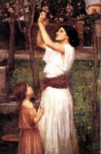Gathering Almond Blossoms by John William Waterhouse, hand-painted oil painting reproduction