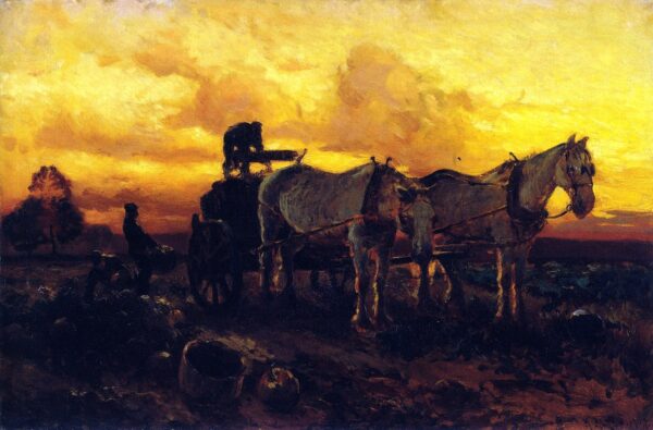 Gathering Pumpkins at Sunset by Mathias J Alten, hand-painted oil reproduction