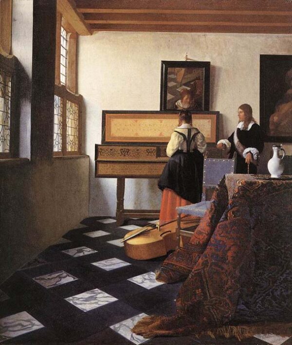 A Lady at the Virginals with a Gentleman by Johannes Vermeer, hand-painted oil painting reproduction