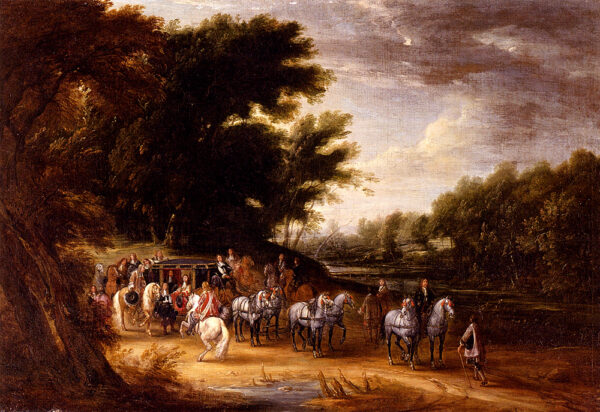 Louis XIV in a State Coach Accompanied by his Gentlemen by Adam Frans van der Meulen, hand-painted oil painting reproduction