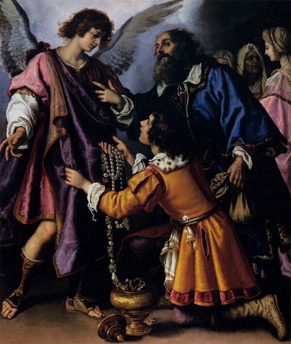 The Archangel Raphael Refusing Tobias’s Gift by Giovanni Bilivert, hand-painted oil painting reproduction