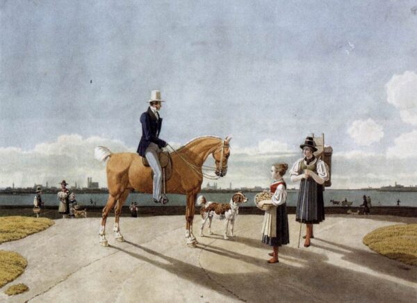 Gentleman on Horseback and Country Girl by Wilhelm von Kobell, hand-painted oil painting reproduction