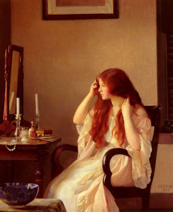 Girl Combing Her Hair by William McGregor Paxton, hand-painted oil painting reproduction