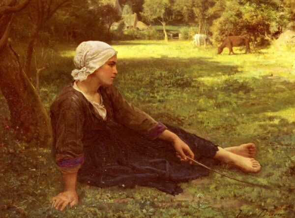 Girl Guarding the Cows by Jules Breton, hand-painted oil painting reproduction