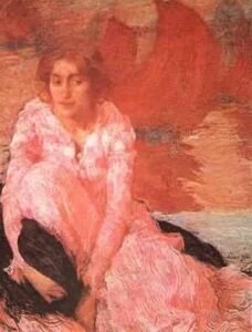 Girl In A Pink Dress 1900-1902 by Edmond Aman-Jean, hand-painted oil painting reproduction