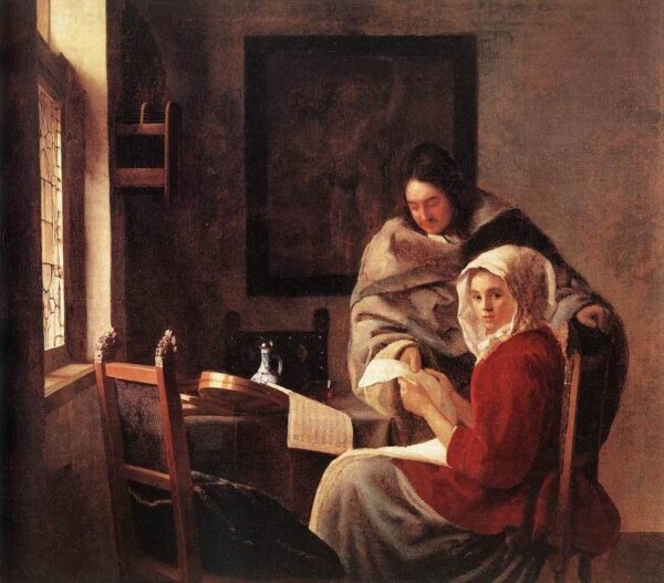Girl Interrupted at Her Music by Johannes Vermeer, hand-painted oil painting reproduction