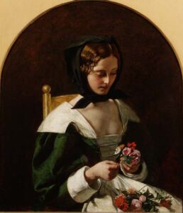 Girl Making a Bouquet of Flowers 1849 by Augustus Leopold Egg, hand-painted oil painting reproduction