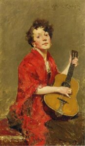 Girl With Guitar by William Merritt Chase, hand-painted oil painting reproduction