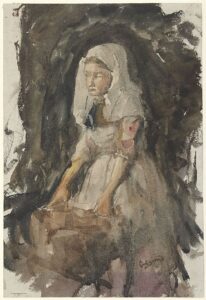 Girl from Scheveningen at a Tub by George Hendrik Breitner, hand-painted oil painting reproduction