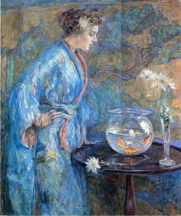 Girl in Blue Kimono by Robert Reid, hand-painted oil painting reproduction