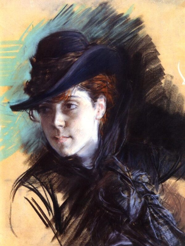 Girl in a Black Hat by Giovanni Boldini, hand-painted oil painting reproduction