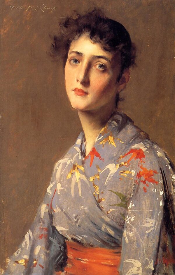 Girl in a Japanese Kimono by William Merritt Chase, hand-painted oil painting reproduction