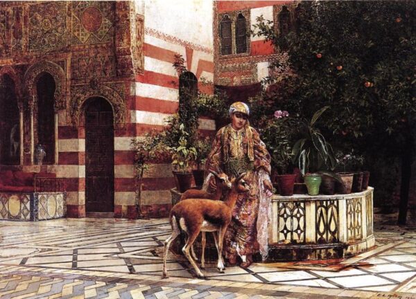 Girl in a Moorish Courtyard by Edwin Lord Weeks, hand-painted oil painting reproduction
