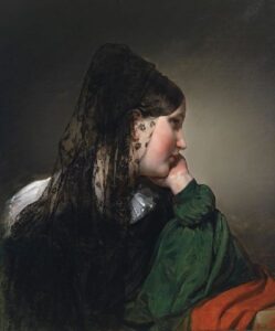Girl in profile with a black mantilla by Friedrich von Amerling, hand-painted oil painting reproduction