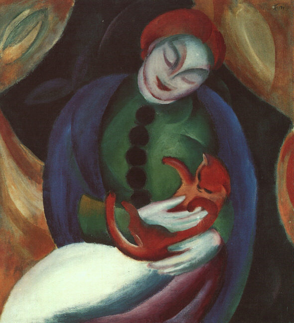 Girl with Cat II by Franz Marc, hand-painted oil reproduction