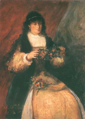 Girl with Flowers by Maurycy Gottlieb, hand-painted oil reproduction