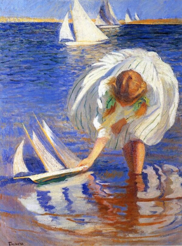 Girl with Sailboat by Edmund Tarbell, hand-painted oil painting reproduction