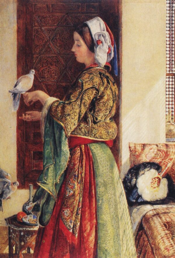Girl with Two Caged Doves by John Frederick Lewis, hand-painted oil painting reproduction