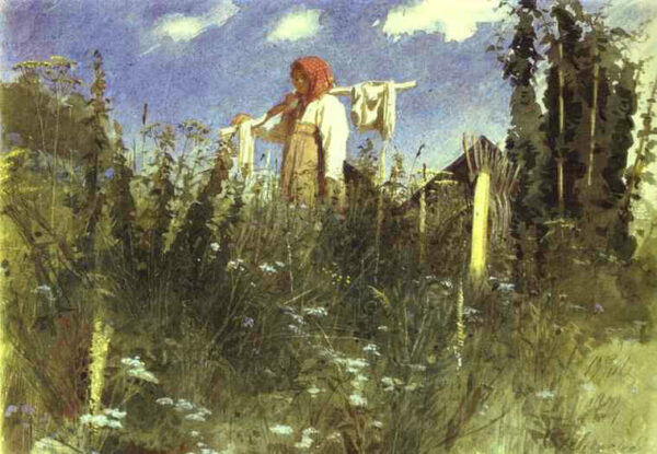 Girl with Washed Linen on the Yoke by Ivan Nikolaevich Kramskoy, hand-painted oil painting reproduction