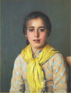 Girl with Yellow Shawl by Vittorio Corcos, hand-painted oil painting reproduction