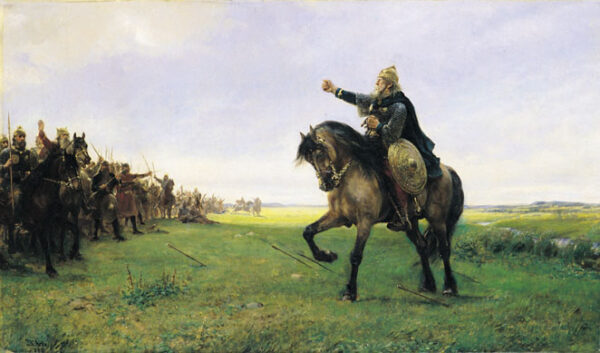 Gizur Challenges the Huns by Peter Nicolai Arbo, hand-painted oil painting reproduction