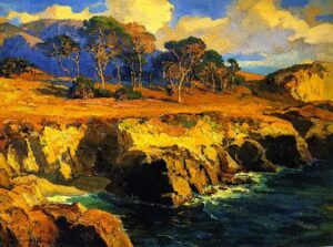 Gold Rimmed Rocks and Sea by Franz Bischoff, hand-painted oil painting reproduction