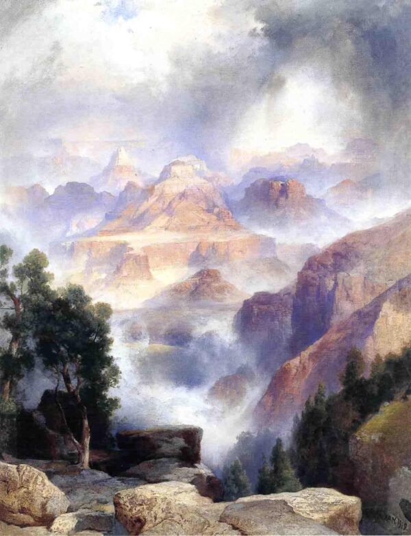 A Showrey Day Grand Canyon by Thomas Moran, hand-painted oil painting reproduction