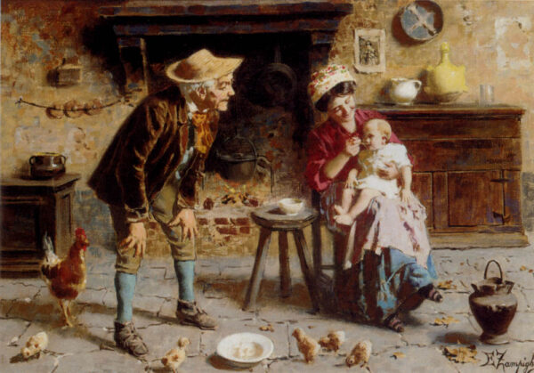 Grandfather’s Pet by Eugenio Zampighi, hand-painted oil painting reproduction