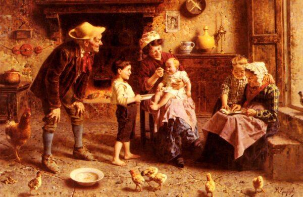 Grandparents Visiting by Eugenio Zampighi, hand-painted oil painting reproduction
