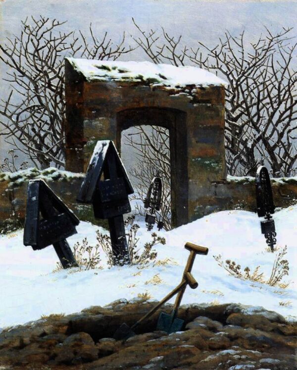 Graveyard under Snow by Caspar David Friedrich, hand-painted oil painting reproduction