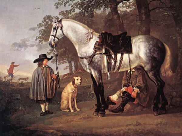 Grey Horse in a Landscape by Aelbert Cuyp, hand-painted oil painting reproduction