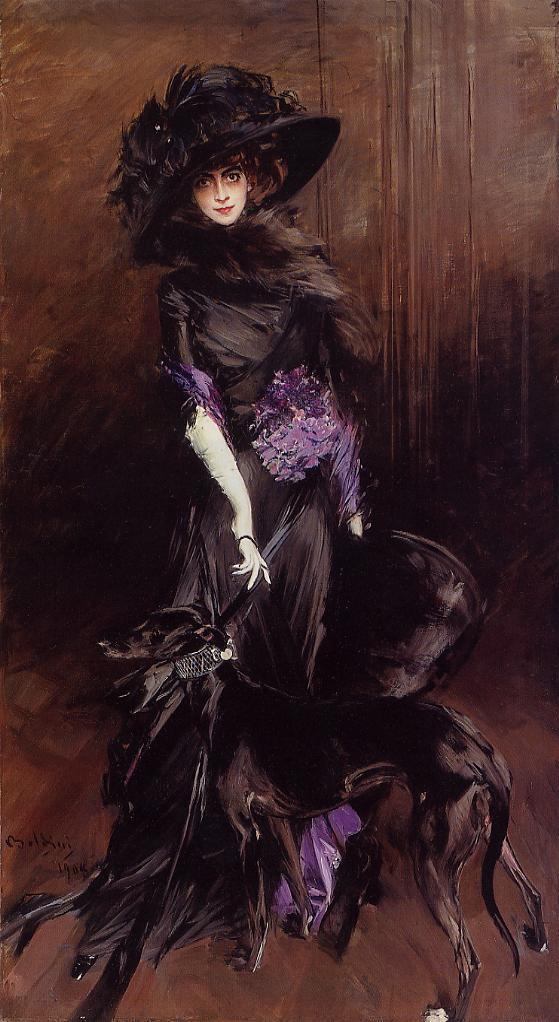 Portrait of the Marchesa Luisa Casati with a Greyhound by Giovanni Boldini, hand-painted oil reproduction