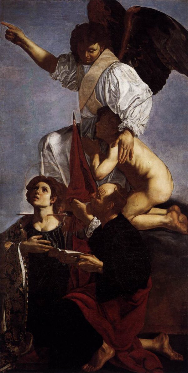Guardian Angel with Sts Ursula and Thomas by Cecco del Caravaggio, hand-painted oil painting reproduction