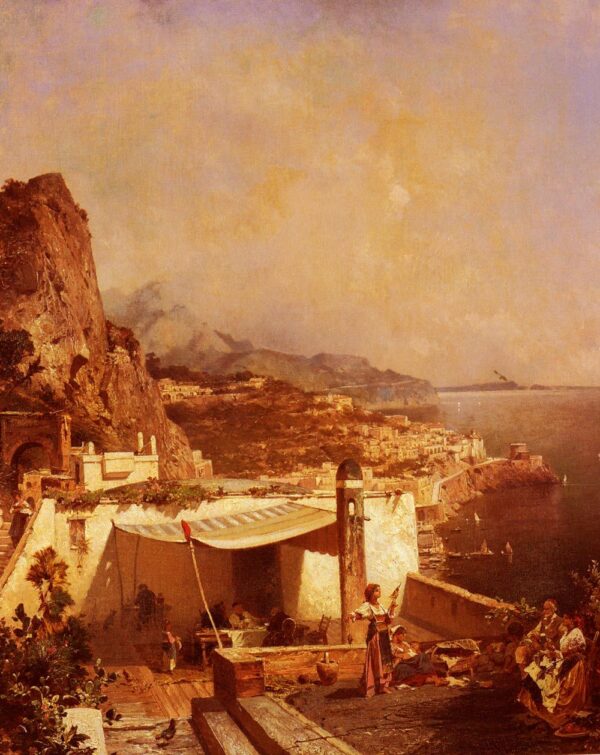 Gulf of Salerno by Franz Richard Unterberger, hand-painted oil painting reproduction