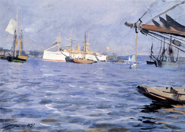The Battleship Baltimore in Stockholm Harbor by Anders Zorn, hand-painted oil painting reproduction