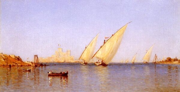 Fishing Boats Coming into Brindisi Harbor by Sanford Robinson Gifford, hand-painted oil painting reproduction