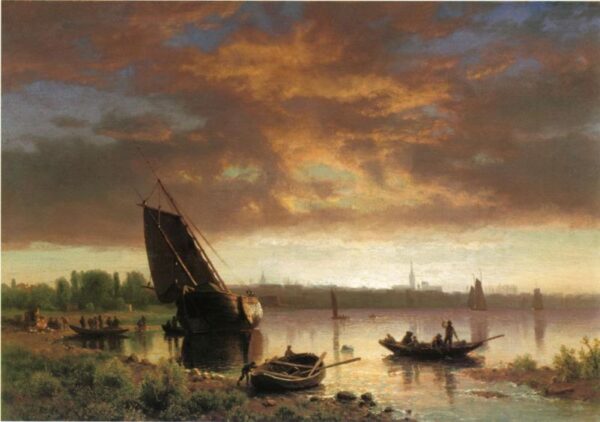Harbor Scene by Albert Bierstadt, hand-painted oil painting reproduction