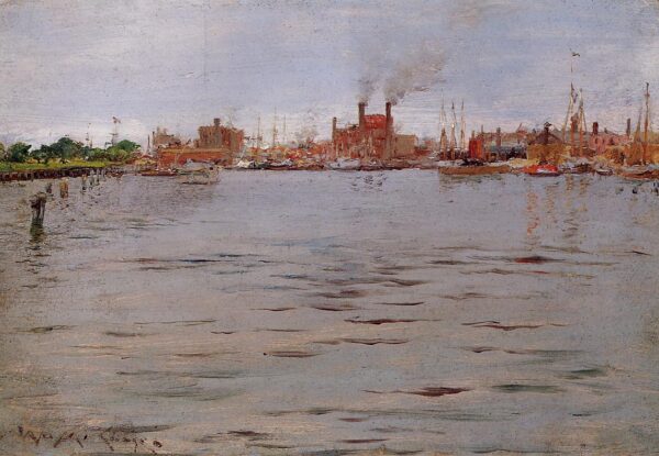 Harbor Scene, Brooklyn Docks by William Merritt Chase, hand-painted oil painting reproduction